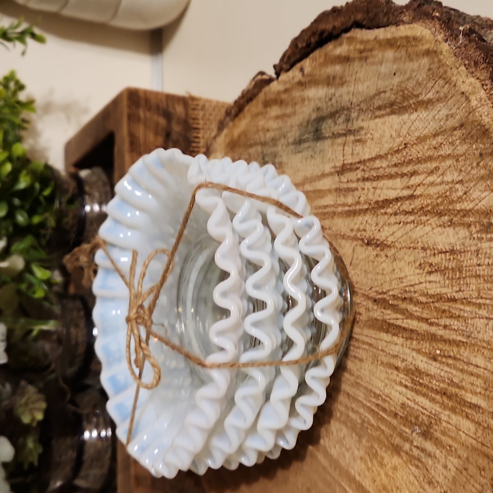 4 PC Fenton Opalescent Hobnail Dessert Dishes